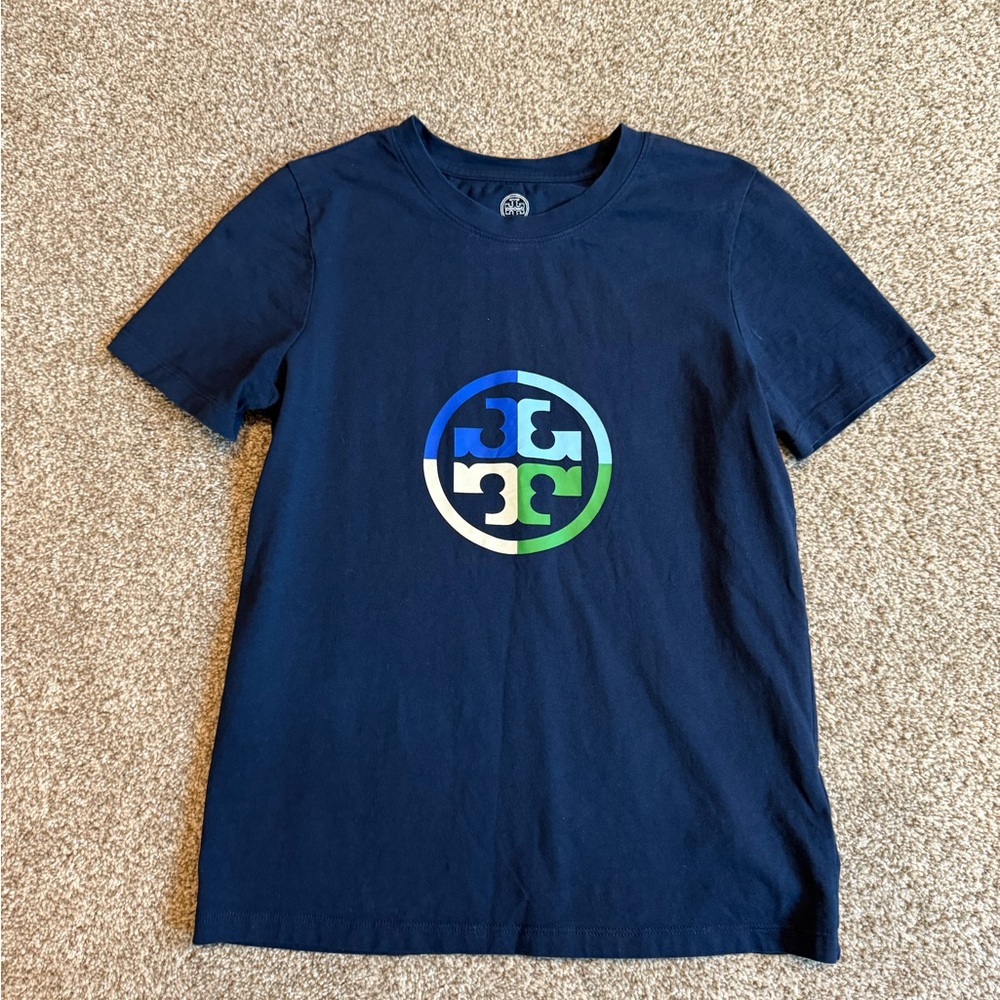 Tory Burch Womens Navy Blue T-Shirt with Logo size small